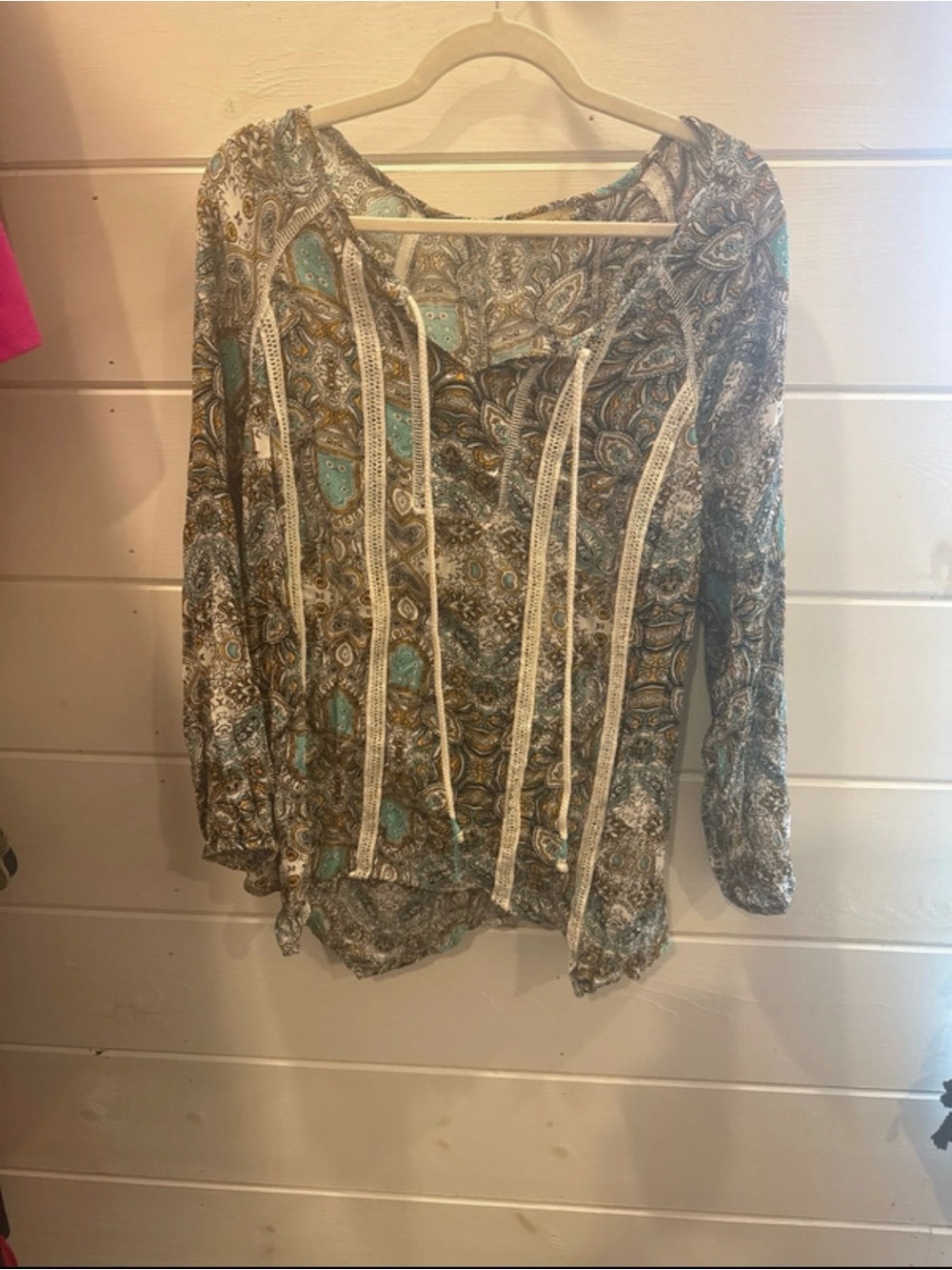Democracy Paisley Peasant Tunic in Teal and Brown
